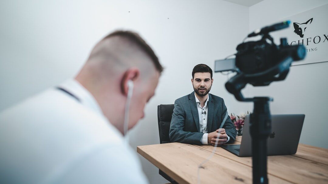 Journalist conducting a professional interview with microphone