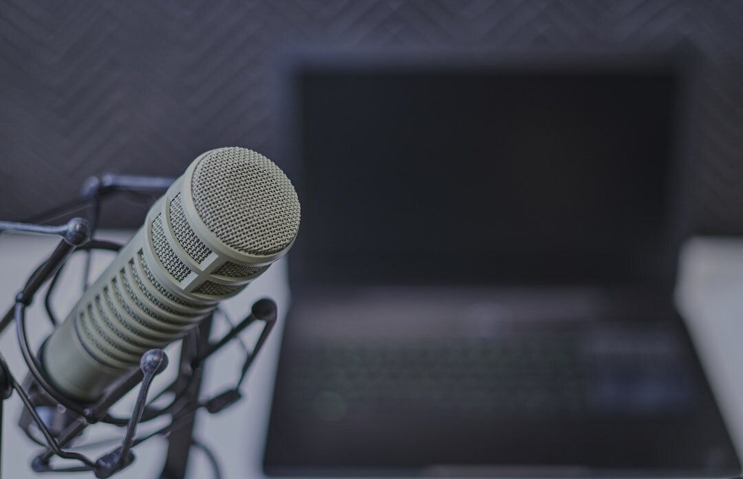 Modern podcast recording studio with professional equipment